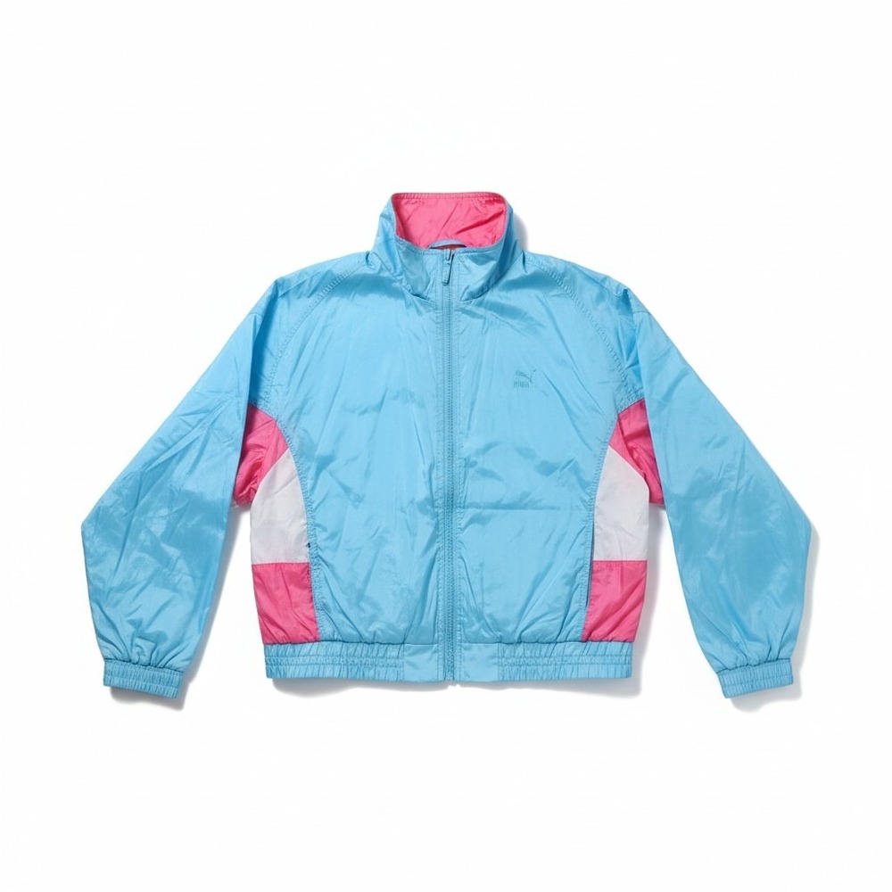 Puma Windbreaker‎ Blue Pink Colorblock Full Zip Jacket, Woman's Medium, 90's